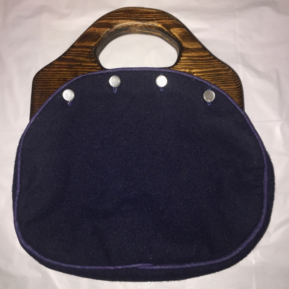 "Stacy" blue handbag w/ wood handles
